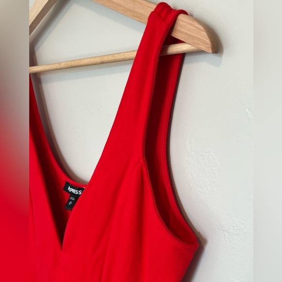 Express Red Skater Dress Built in Shorts Wired V Neck - Picture 6 of 15